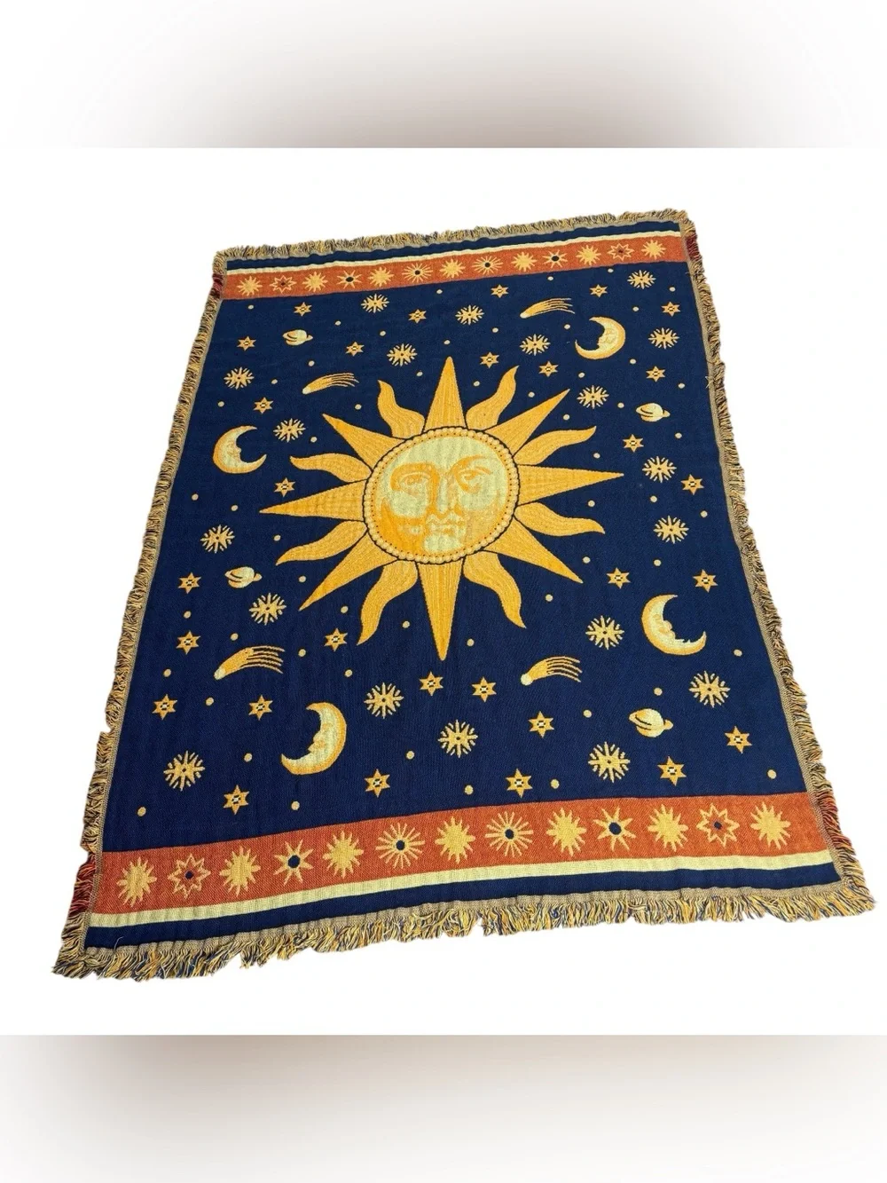 VTG 90s Celestial Sun Moon & Stars Throw Blanket Tapestry Cosmos Whimsigoth